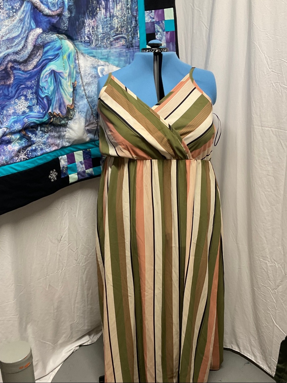 Ricki's Olive, Peach & Cream Striped Maxi Dress